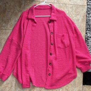 Pink Waffle Knit Button-Up Shirt